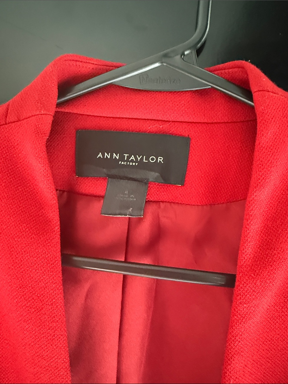 Ann Taylor Red Collarless Open-Front Blazer - Picture 2 of 5